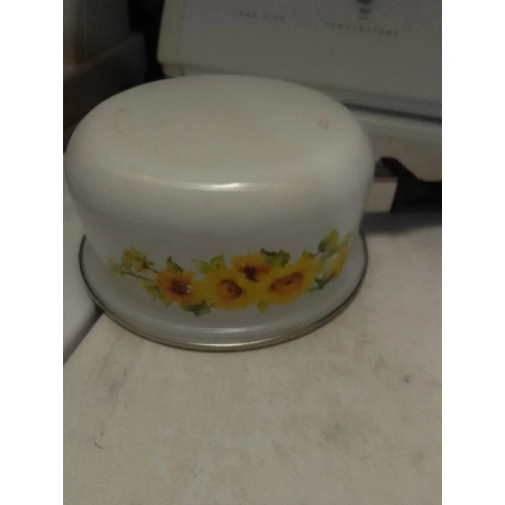 Vintage Sunflower Pattern Enamelware Cookware Saucepan 6